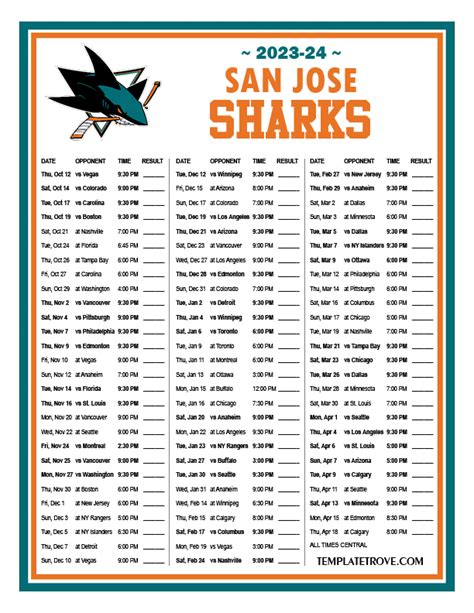 san jose sharks schedule printable 2023