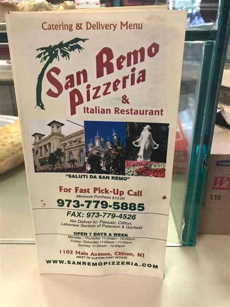 San Remo Pizza & Restaurant Clifton Menu & Hours Order Delivery
