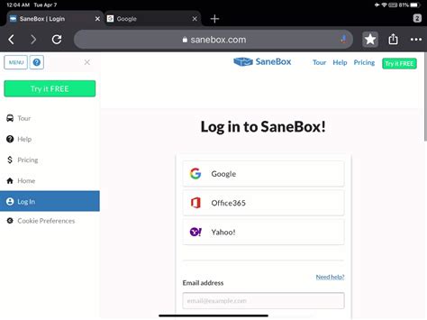 sanebox login