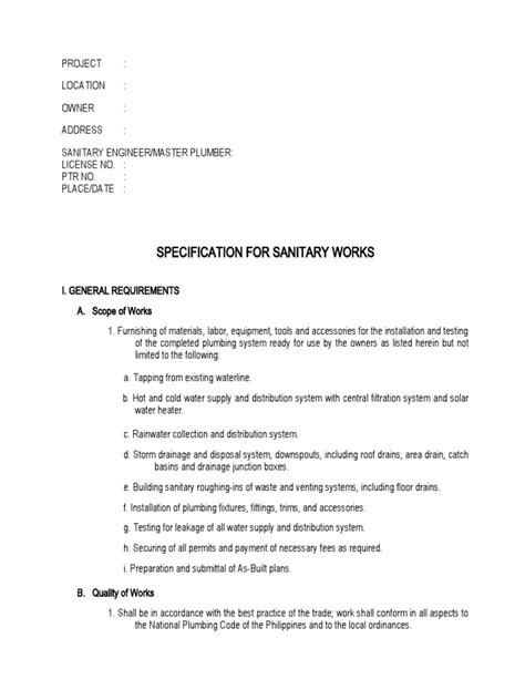 Sanitary Specification