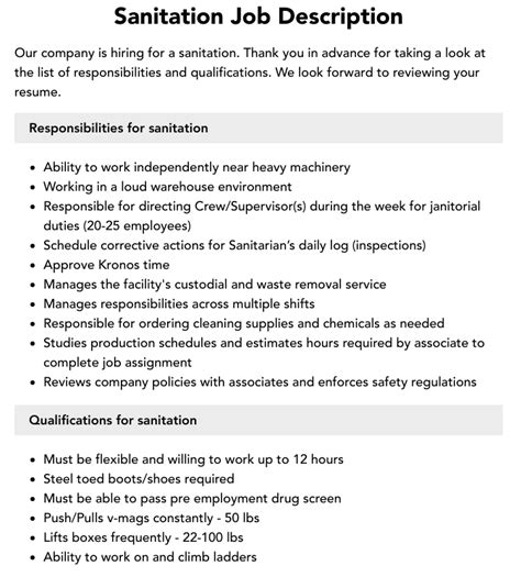 sanitation specialist job description