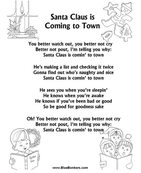 Santa Claus Is Comin To Town Lyrics Printable Pdf