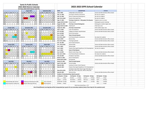 Santa Fe Public Schools Calendar