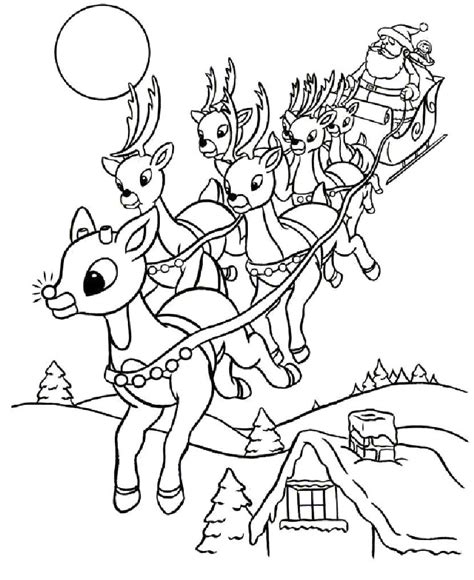 Santa And His Reindeer Coloring Pages at Free