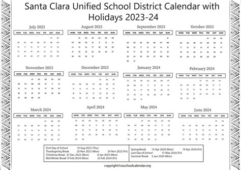 santa clara unified school schedule