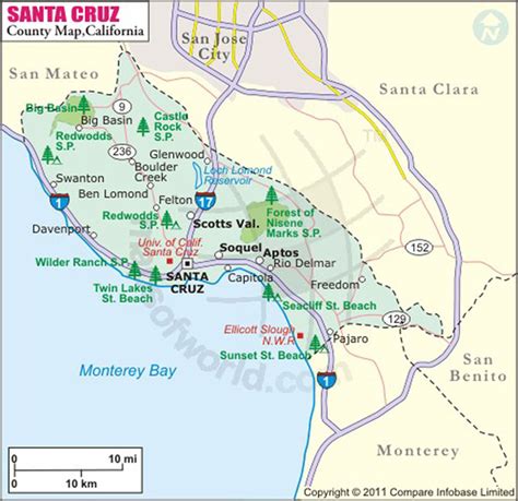 Santa Cruz road map. Free download map of Santa Cruz county CA