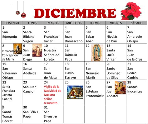 santoral mes de diciembre