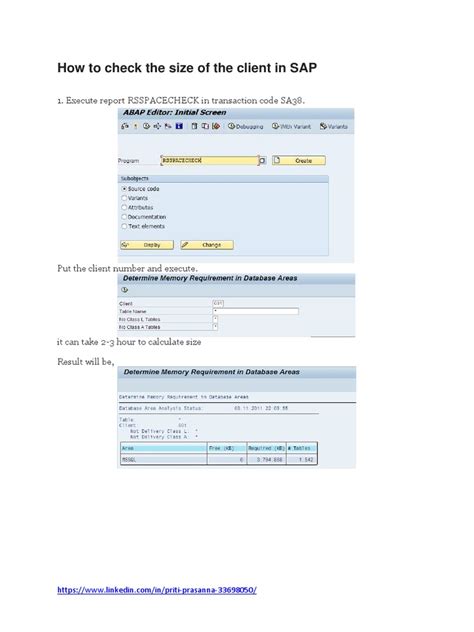 sap client size check