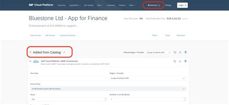 sap cloud platform cost estimator