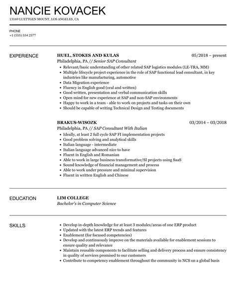 sap consultant resume pdf