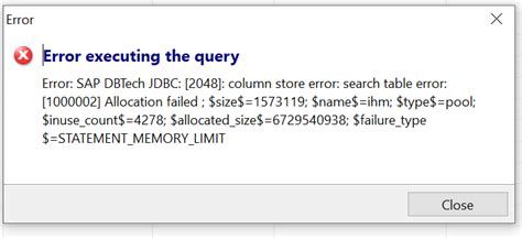 Sap Dbtech Jdbc 2048 Column Store Error Search Table Error