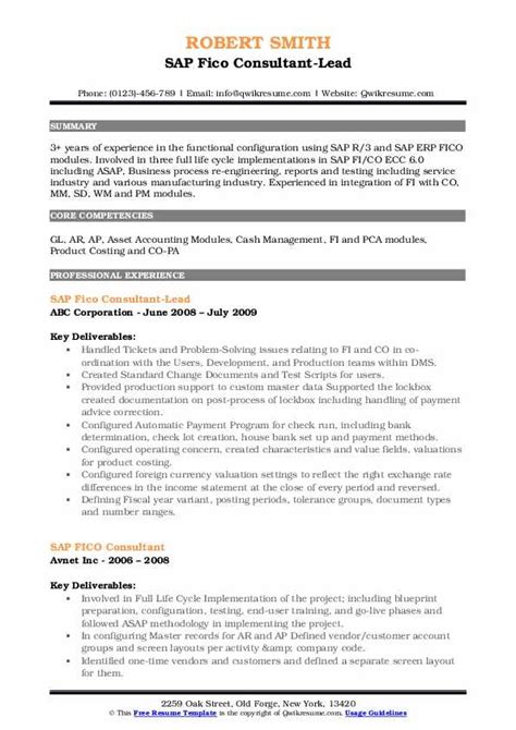 sap fico end user resume for experienced