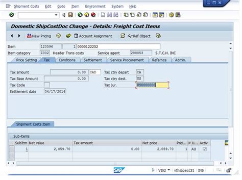 Sap Shipment Cost Tax Code