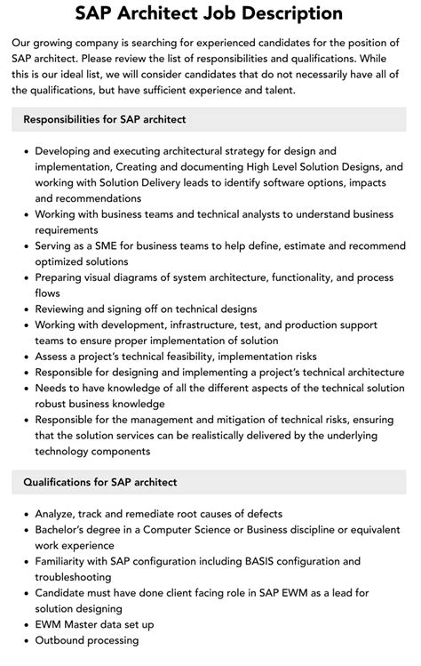 sap solutions architect job description