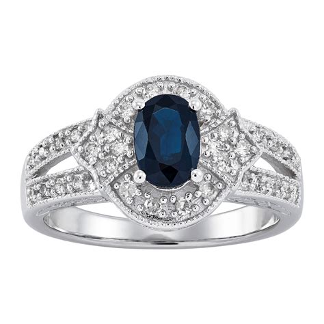sapphire and diamond ring 14k white gold