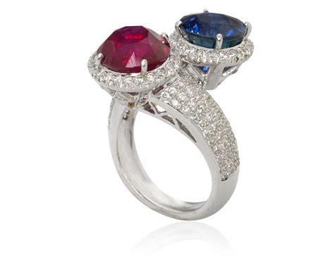 18K yellow god sapphire and Ruby ring Sapphire engagement ring blue, Ruby engagement ring