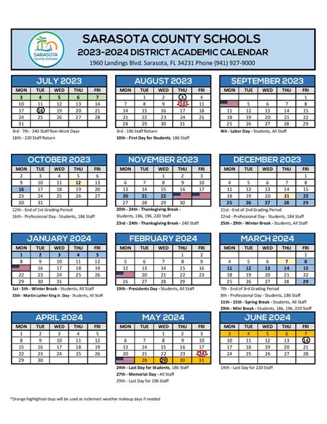 Sarasota County School Calendar 2024