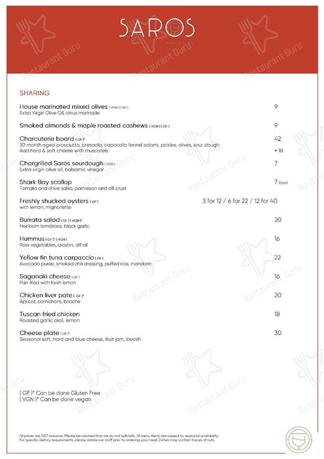 saros restaurant menu