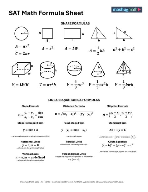 Sat Math Worksheet Formulas