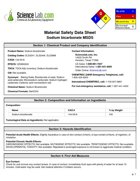 Sodium bicarbonate (cas 144558) MSDS Dangerous Goods Toxicity