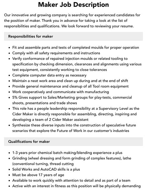 Sauce Maker Job Description