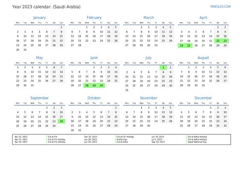 saudi arabia calendar 2023 with holidays