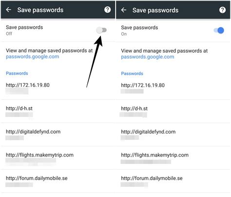 saved passwords not showing in chrome android
