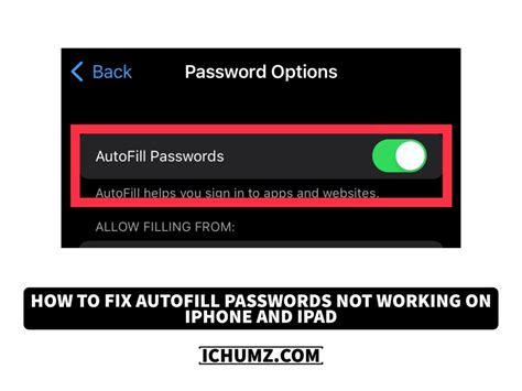 saved passwords not working on ipad