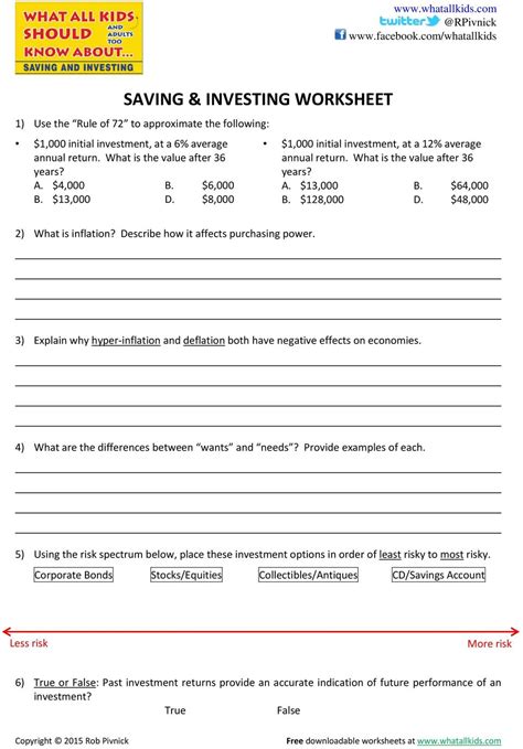 saving and investing worksheet for high school