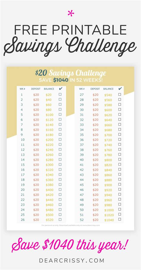 Savings Challenge Free Printable: Start Saving More Money Today