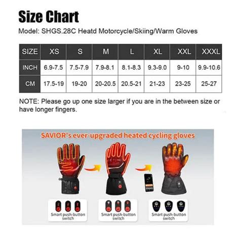 Savior Heated Gloves Size Chart