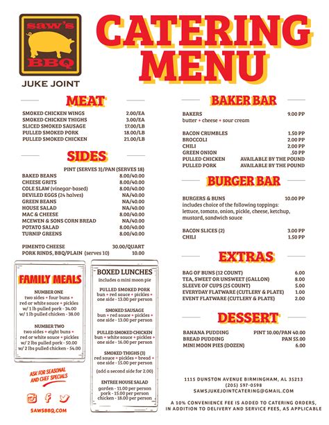 Saws Catering Menu