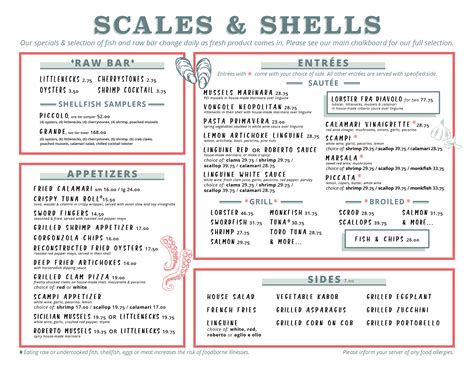 Scales And Shells Menu