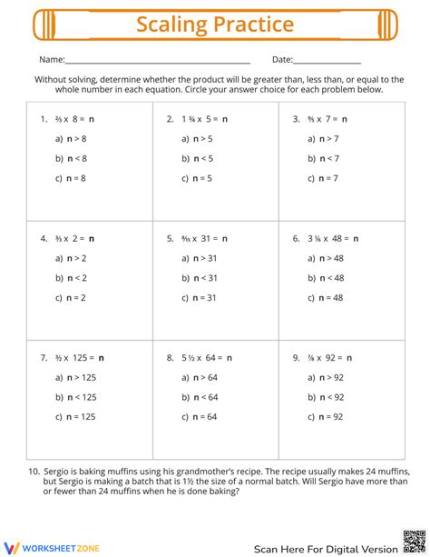 Scaling Math Problems Worksheet