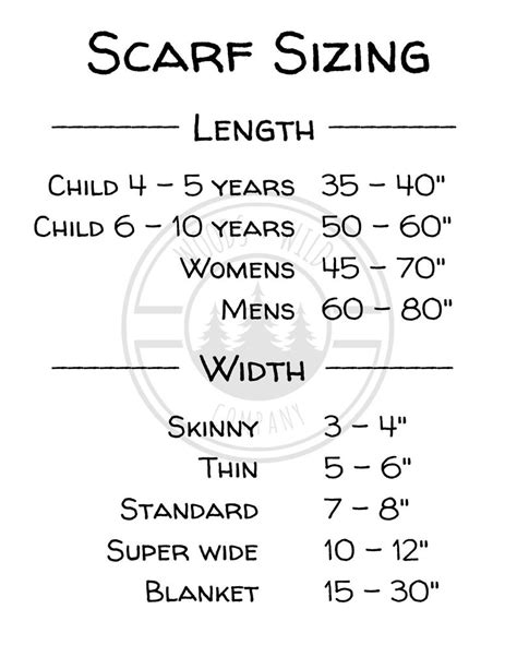 Scarf Length And Width Chart