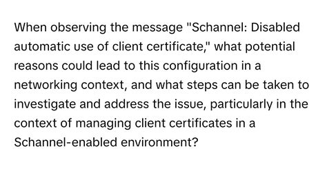 schannel disabled automatic use of client certificate
