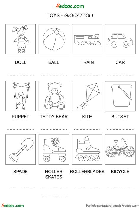 schede didattiche giocattoli in inglese