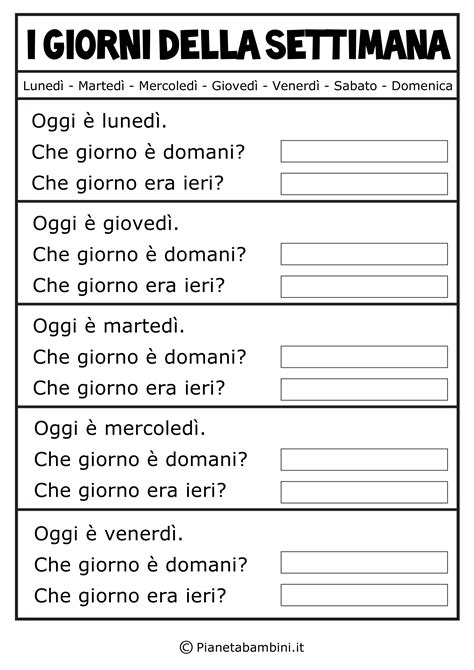 schede giorni della settimana scuola primaria