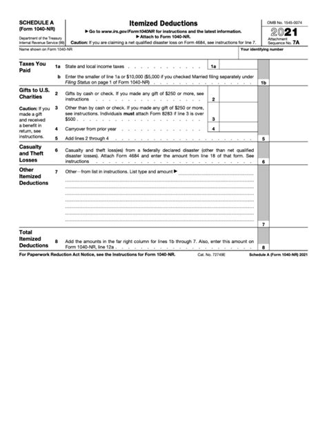 schedule a form 1040-nr
