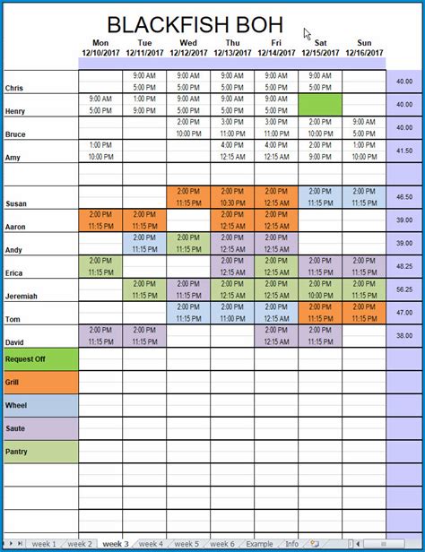 schedule examples in excel