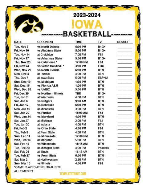 schedule for iowa women basketball for 2024