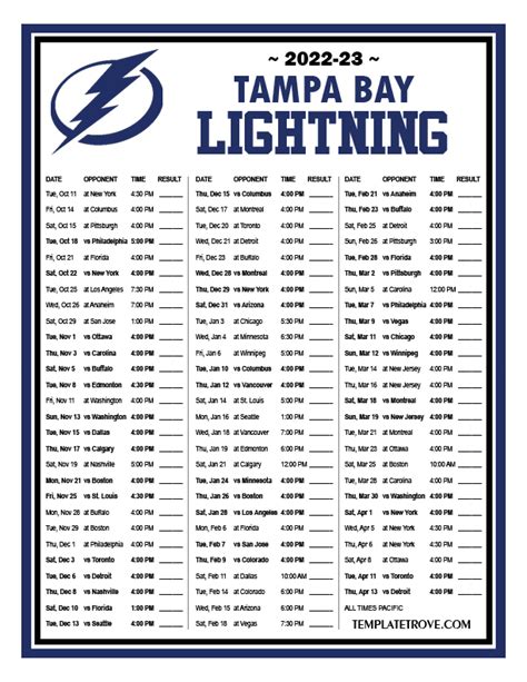 schedule for tampa bay lightning