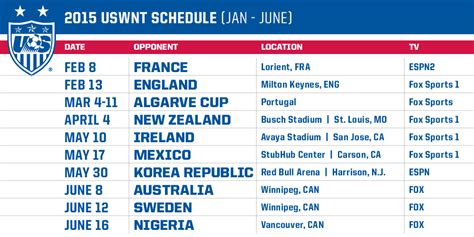 schedule for us women's soccer team