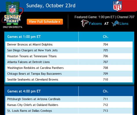 scheduled nfl games today channels and times