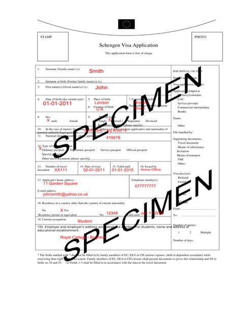 schengen application form sample