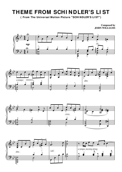 schindler's list theme piano sheet music