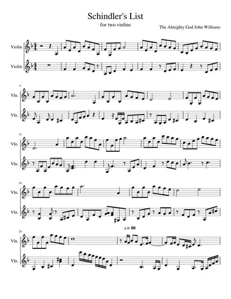 schindler list spartito violino