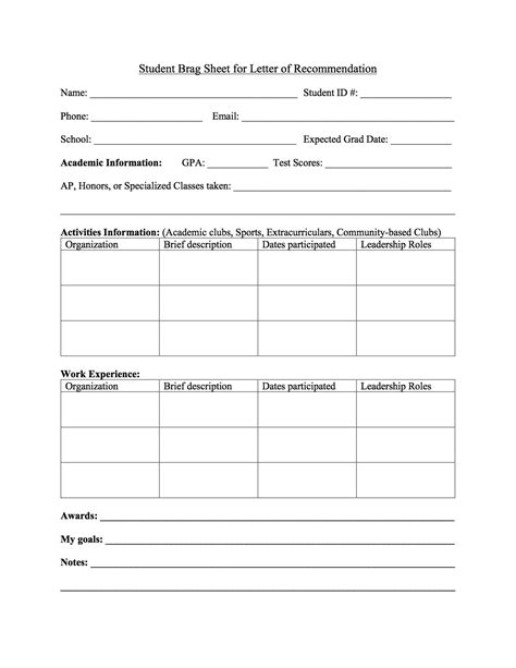 Brag Sheet Sample Parent Letter College Admission