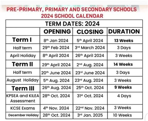 School Calendar 3Rd Term 2024
