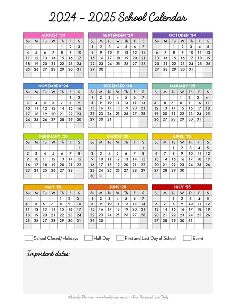 school calendar printable